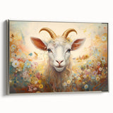 Framed wall art featuring a silver-accented design of a goat, showcasing intricate details and textures, perfect for animal lovers and modern decor.