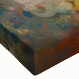 Close-up of a vibrant stretched canvas wall art featuring a whimsical goat design, showcasing colorful details and textures perfect for animal lovers' decor.