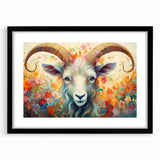 Black-framed wall art showcasing a goat design from the "Animals: A Wild Life" collection, featuring intricate details and a modern aesthetic, perfect for animal lovers.