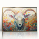 Framed acrylic wall art showcasing a striking goat design, accented with gold, perfect for wildlife enthusiasts and home decor. Ideal for adding a touch of nature to any space.
