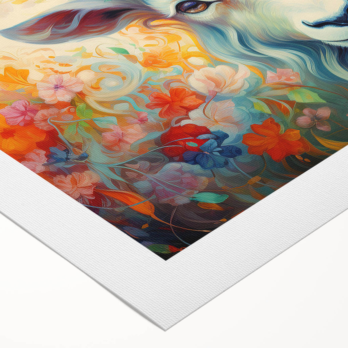 Rolled canvas showcasing a vibrant goat design from the "Animals of the Wild" collection, ideal for nature-themed decor, highlighting intricate details and colors.