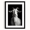Framed wall art featuring a whimsical goat design from the "Animals A Wild Life" collection, set against a black mat and sleek frame, ideal for animal lovers and home decor enthusiasts.
