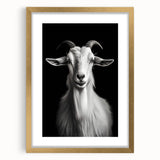 Framed wall art showcasing a goat design from the "Animals: A Wild Life" collection, featuring a gold mat and elegant framing, perfect for animal lovers and home decor enthusiasts.