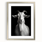 Silver-framed wall art featuring a stylized goat design from the "Animals: A Wild Life" collection, showcasing vibrant colors and intricate detailing, perfect for enhancing home decor.