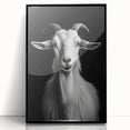 Framed acrylic wall art featuring a striking goat design from the "Animals - A Wild Life" collection, set in a sleek black frame, ideal for modern decor.
