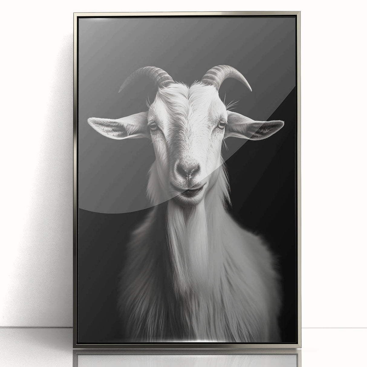 Framed wall art showcasing a silver-accented goat design from the "Animals: A Wild Life" collection, ideal for modern decor and animal lovers.