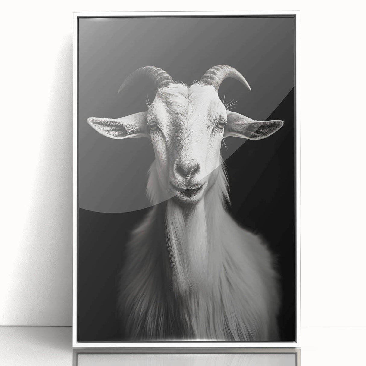 Framed wall art featuring a whimsical goat design, showcasing vibrant colors and intricate details, perfect for animal lovers and modern decor enthusiasts.