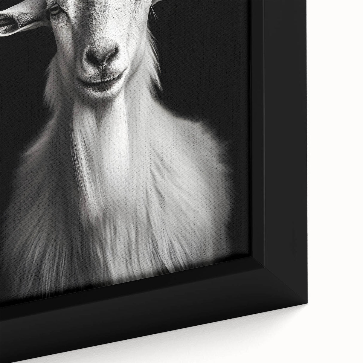 Close-up of a framed canvas showcasing a vibrant goat design, part of a wild animal wall art collection, featuring rich colors and intricate details. Perfect for animal lovers and home decor enthusiasts seeking unique artwork.
