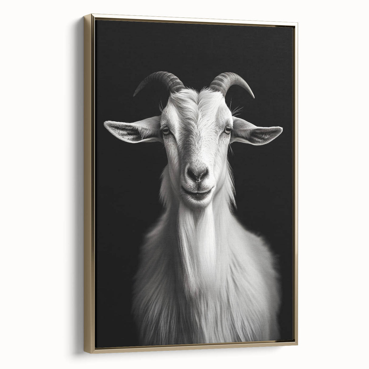 Framed wall art featuring a gold-accented goat design, showcasing a side view of the animal against a neutral background, perfect for adding a touch of elegance to home decor.