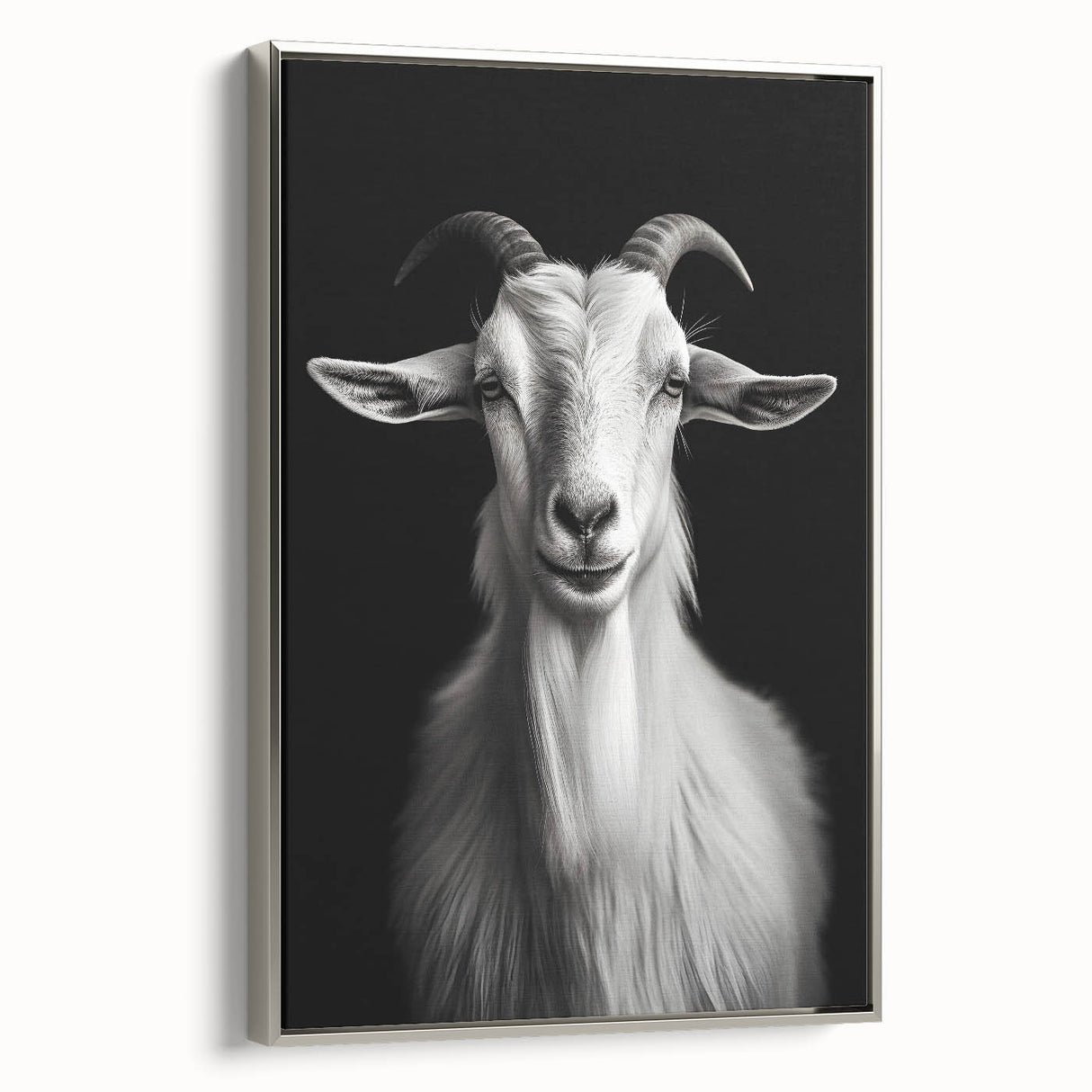Framed wall art featuring a silver-accented goat design from the "Animals: A Wild Life" collection, showcasing intricate details and vibrant colors, perfect for nature-themed decor.