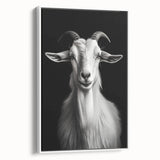 Framed wall art featuring a side view of a goat design in a contemporary style, ideal for animal lovers and home decor enthusiasts, showcasing a white background and vibrant colors.
