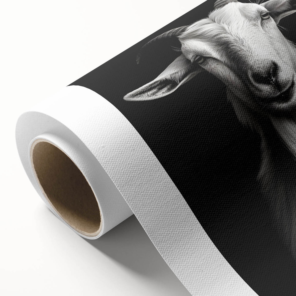 Rolled canvas wall art showcasing a vibrant goat design inspired by wildlife, featuring rich colors and intricate details, perfect for animal lovers and home decor.