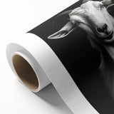 Rolled canvas wall art showcasing a vibrant goat design inspired by wildlife, featuring rich colors and intricate details, perfect for animal lovers and home decor.