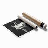 Colorful wall art featuring a goat design, showcasing vibrant patterns and textures, perfect for animal lovers and home decor enthusiasts. This rolled print adds a unique touch to any space.