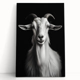 Stretched canvas wall art featuring a striking goat design in a natural setting, showcasing earthy tones and intricate details, perfect for animal lovers and home decor enthusiasts.