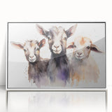Framed wall art featuring a goat design from the "Animals: A Wild Life" collection, showcasing vibrant colors and intricate details against a sleek white frame, perfect for home decor.
