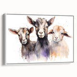 Framed canvas wall art featuring a stylized goat design from the "Animals - A Wild Life" collection, showcasing intricate details against a white background, perfect for home decor.
