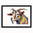 Black-framed wall art showcasing a goat design from the "Animals A Wild Life" collection, featuring a mat finish, perfect for adding nature-inspired decor to your home.