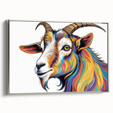 Framed wall art featuring a silver side view of a goat design, part of a wildlife collection, showcasing intricate details and vibrant colors, ideal for animal lovers.