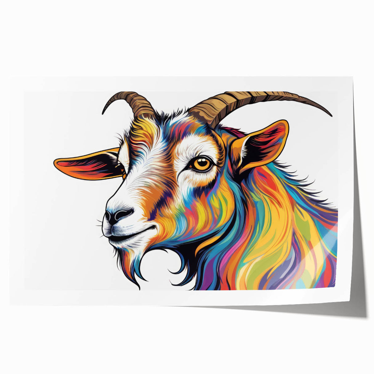 Goat-themed wall art print showcasing intricate wildlife design, featuring vibrant colors and detailed illustrations, ideal for home decor enthusiasts.