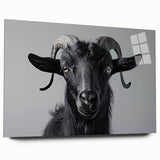 Acrylic wall art featuring a stylized goat design, displayed from the side, showcasing vibrant colors and intricate details, perfect for animal lovers' decor.
