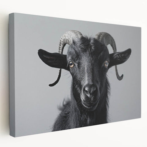 Stretched canvas wall art featuring a vibrant goat design from the 'Animals A Wild Life' collection, showcasing intricate details and bright colors, perfect for animal lovers.