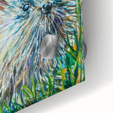 Close-up of a whimsical hedgehog design on acrylic glass wall art, showcasing vibrant colors and intricate details, perfect for animal lovers and home decor enthusiasts.