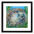 Hedgehog wall art print in a sleek black frame with a white mat, showcasing intricate designs that highlight the beauty of wildlife, perfect for nature lovers.