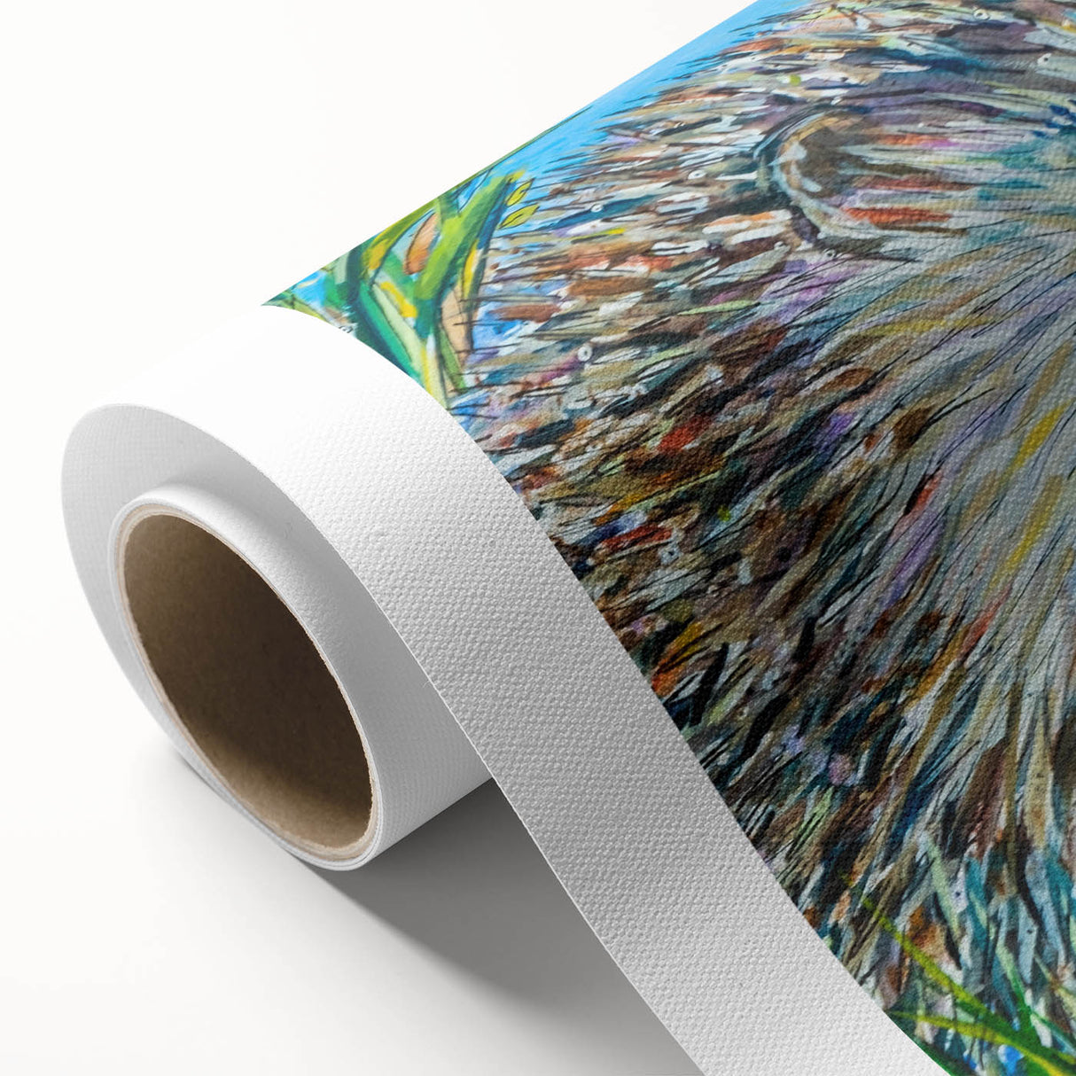 Hedgehog-themed rolled canvas wall art showcasing a vibrant illustration of a hedgehog set against a natural background, perfect for animal lovers and home decor enthusiasts.