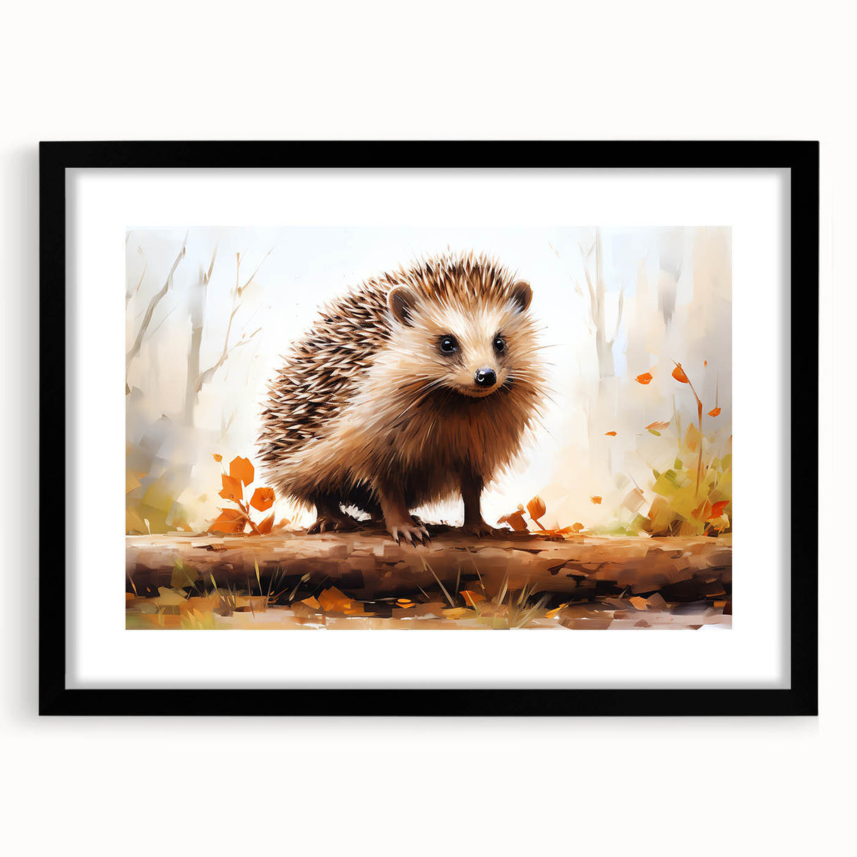 Hedgehog-themed wall art collection featuring a black frame and mat, showcasing a whimsical design ideal for animal lovers and modern decor. Perfect for enhancing home aesthetics and adding a touch of nature.