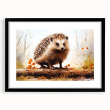 Hedgehog-themed wall art collection featuring a black frame and mat, showcasing a whimsical design ideal for animal lovers and modern decor. Perfect for enhancing home aesthetics and adding a touch of nature.