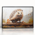 Framed wall art featuring a detailed hedgehog design in a black acrylic frame, showcasing vibrant colors and intricate textures, perfect for animal lovers and home decor.