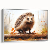 Framed canvas wall art featuring a detailed hedgehog design, showcasing its textured fur and natural colors, set against a clean white background for a modern decor style.