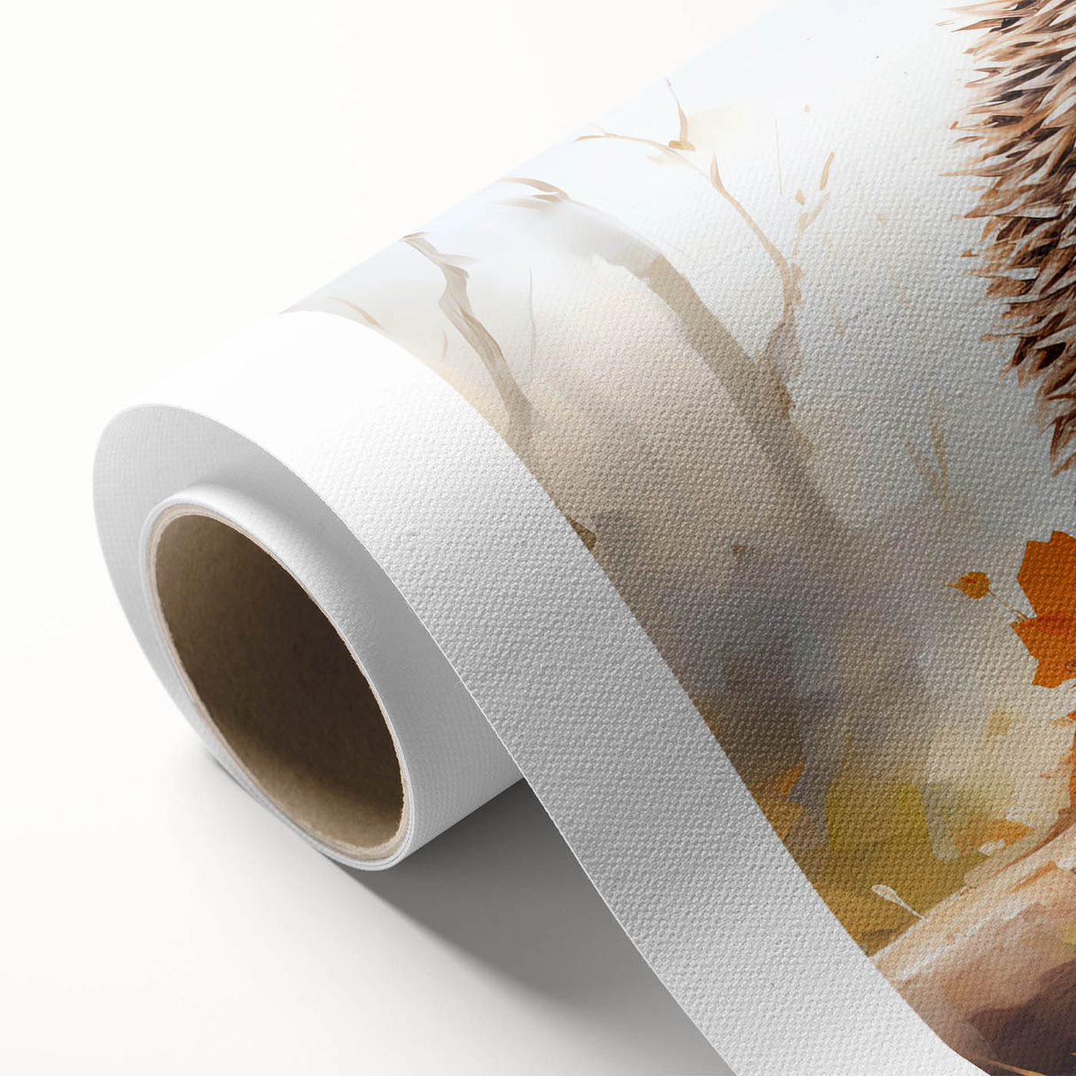 Rolled canvas artwork depicting a whimsical hedgehog design, showcasing vibrant colors and intricate details, ideal for animal-themed decor and children's rooms.