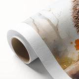 Rolled canvas artwork depicting a whimsical hedgehog design, showcasing vibrant colors and intricate details, ideal for animal-themed decor and children's rooms.