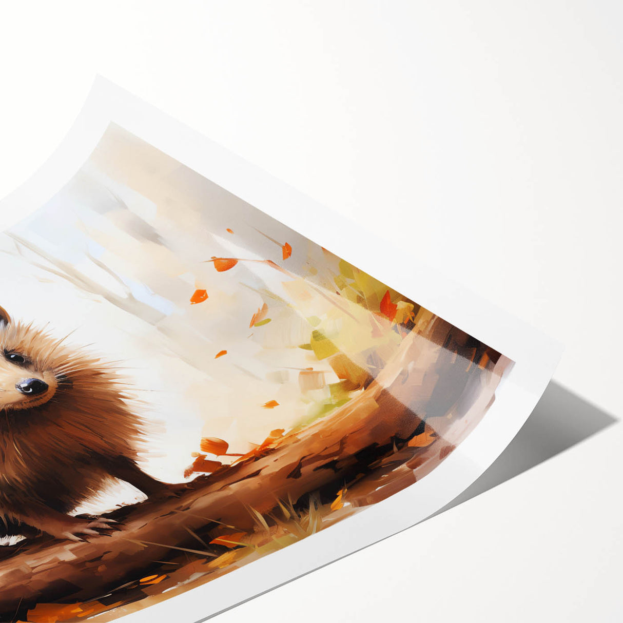 Hedgehog-themed wall art print showcasing a whimsical design featuring vibrant colors and intricate details, ideal for animal lovers and home decor enthusiasts.