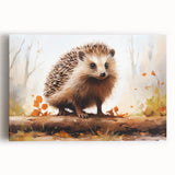 Charming hedgehog wall art design on stretched canvas, showcasing vibrant colors and intricate details, perfect for animal lovers and home decor enthusiasts.