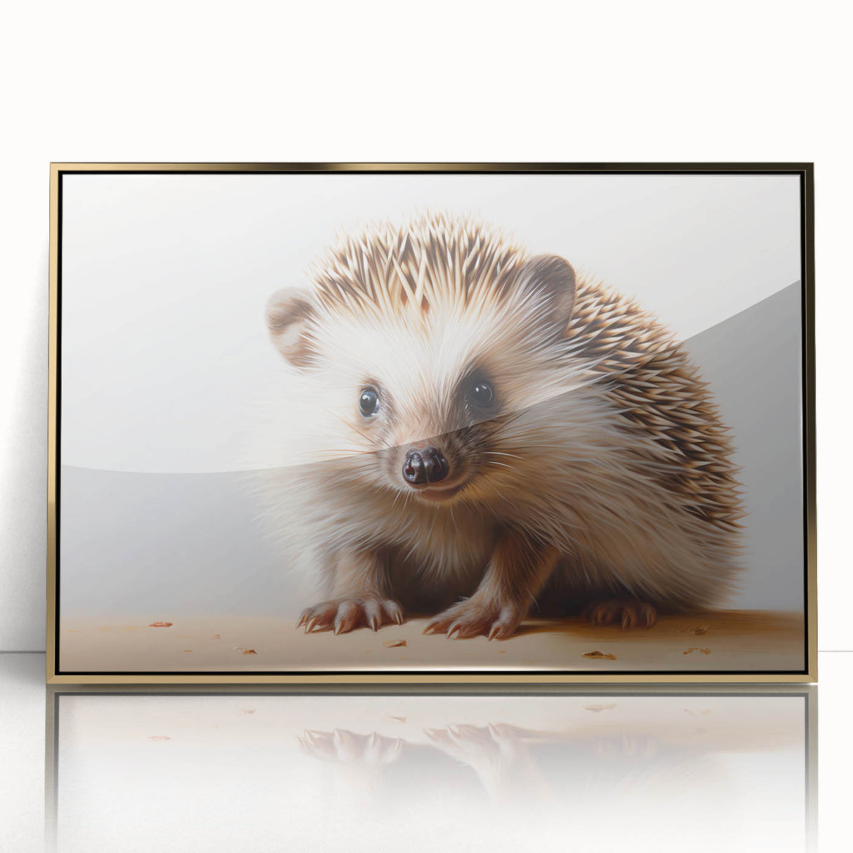 Framed wall art featuring a gold-accented hedgehog design in a wild-life theme, showcasing intricate details and vibrant colors, perfect for animal lovers.