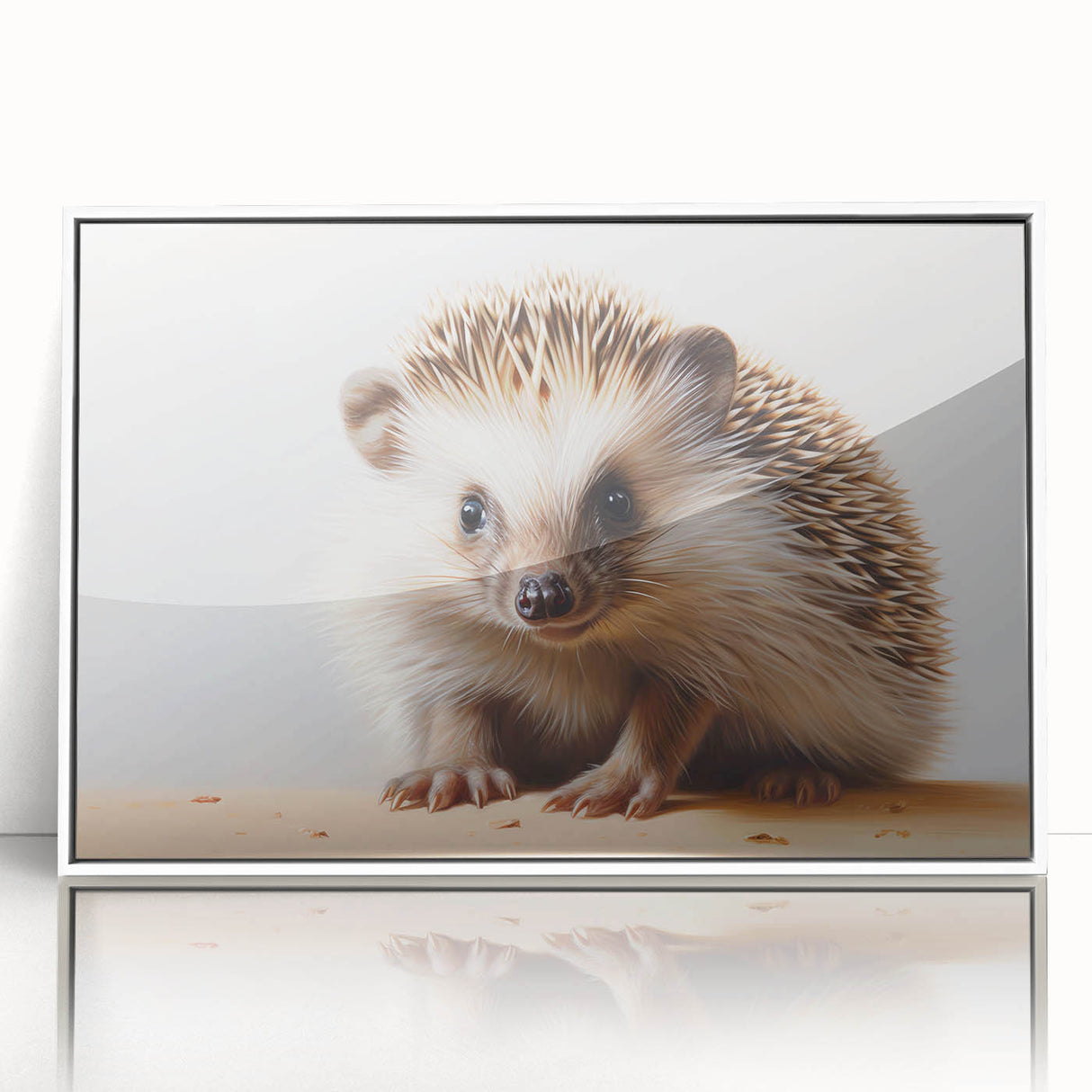 Framed wall art featuring a whimsical hedgehog design, set against a white background, showcasing vibrant colors and playful details, perfect for animal lovers.