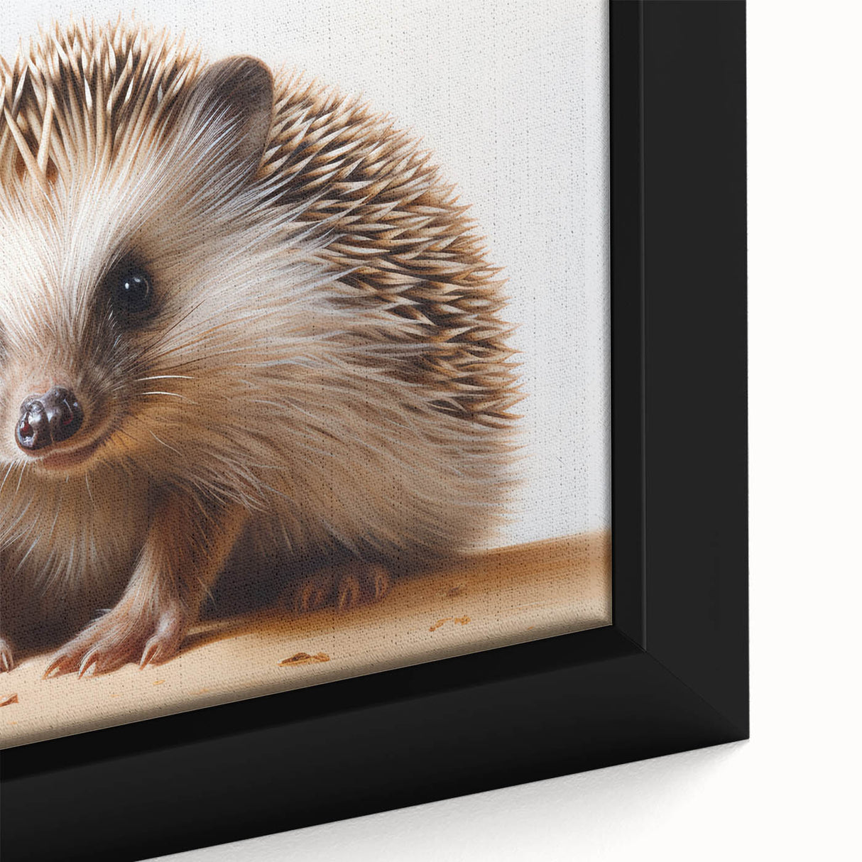 Close-up of a framed canvas wall art featuring a detailed hedgehog design in a wild life theme, showcasing vibrant colors and intricate textures, perfect for nature enthusiasts.