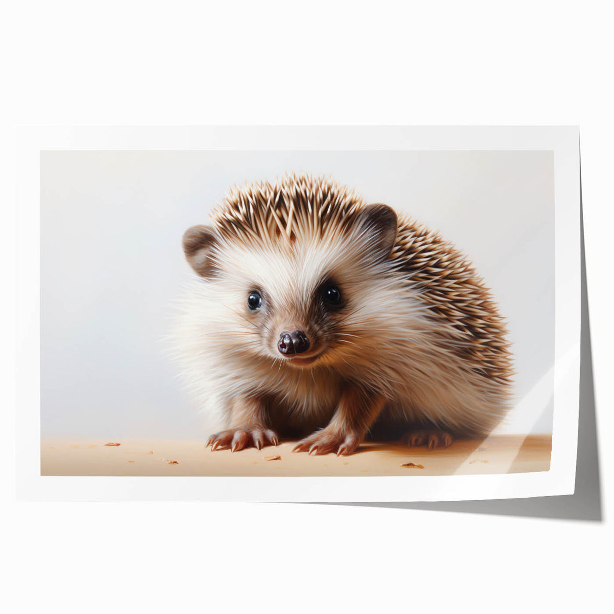 Hedgehog-themed wall art print showcasing a whimsical illustration of a hedgehog in a vibrant forest setting, ideal for children's decor or nature lovers.