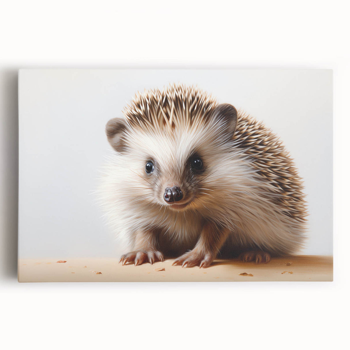 Hedgehog-themed wall art design on stretched canvas, featuring vibrant colors and intricate details, perfect for animal lovers and home decor enthusiasts.