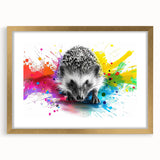 Hedgehog-themed wall art design framed in elegant gold with a matte finish, showcasing intricate wildlife details, perfect for animal lovers and home decor enthusiasts.