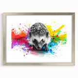 Hedgehog wall art collection framed in silver, showcasing a whimsical animal design with a mat, perfect for nature-inspired home decor.
