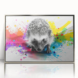 Framed wall art featuring a detailed silver-acrylic design of a hedgehog, showcasing intricate wildlife artistry, perfect for nature lovers and home decor enthusiasts.