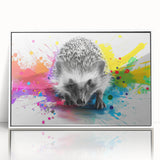 Framed wall art featuring a whimsical hedgehog design, showcasing vibrant colors and intricate details, ideal for animal lovers and home decor enthusiasts.