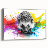 Framed wall art featuring a side view of a silver hedgehog design on textured canvas, perfect for animal lovers looking to enhance home decor with wildlife themes.