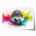 Hedgehog wall art print showcasing a stylized design featuring vibrant colors and detailed textures, ideal for nature lovers and home decor enthusiasts.