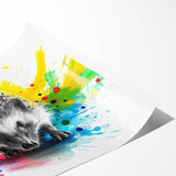 Hedgehog design wall art print showcasing vibrant colors and intricate details, rolled and packaged securely in a cardboard tube for easy display. Perfect for animal lovers and modern home decor.