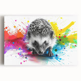 Hedgehog wall art print on stretched canvas featuring a whimsical design and vibrant colors, perfect for nature lovers and home decor enthusiasts.